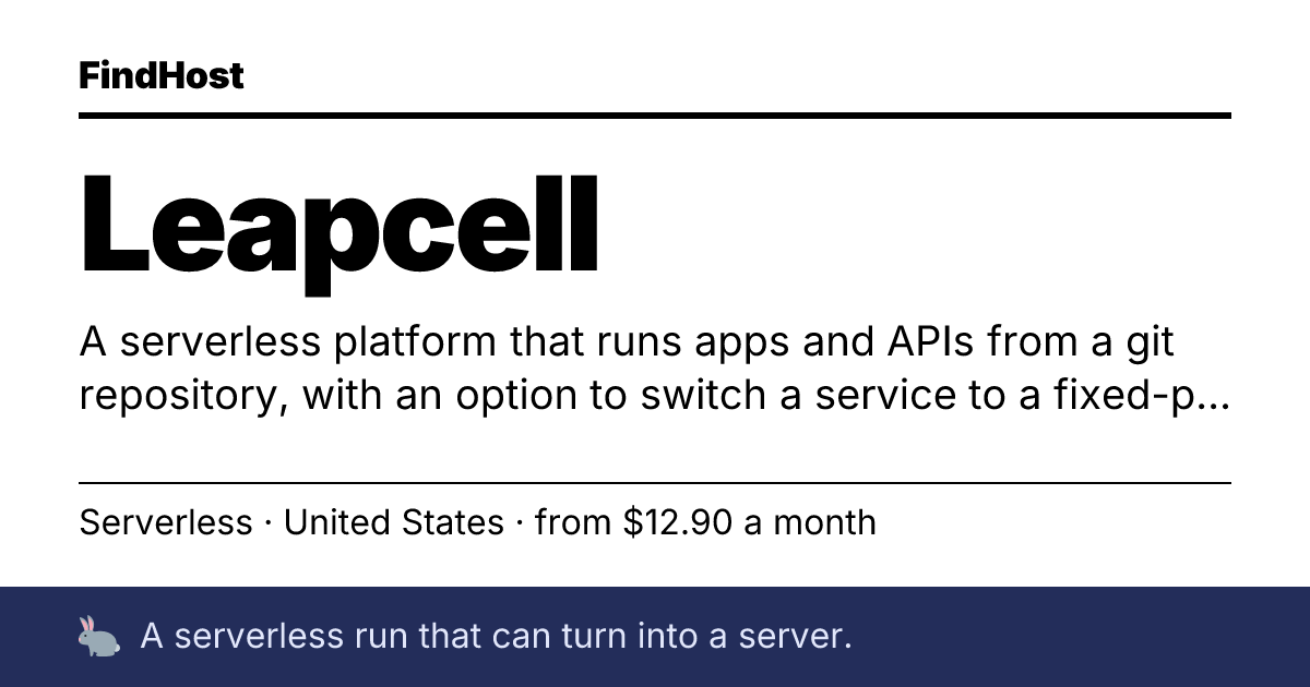 FindHost — New in FindHost: Leapcell. Deploys from a GitHub push as a serverless service